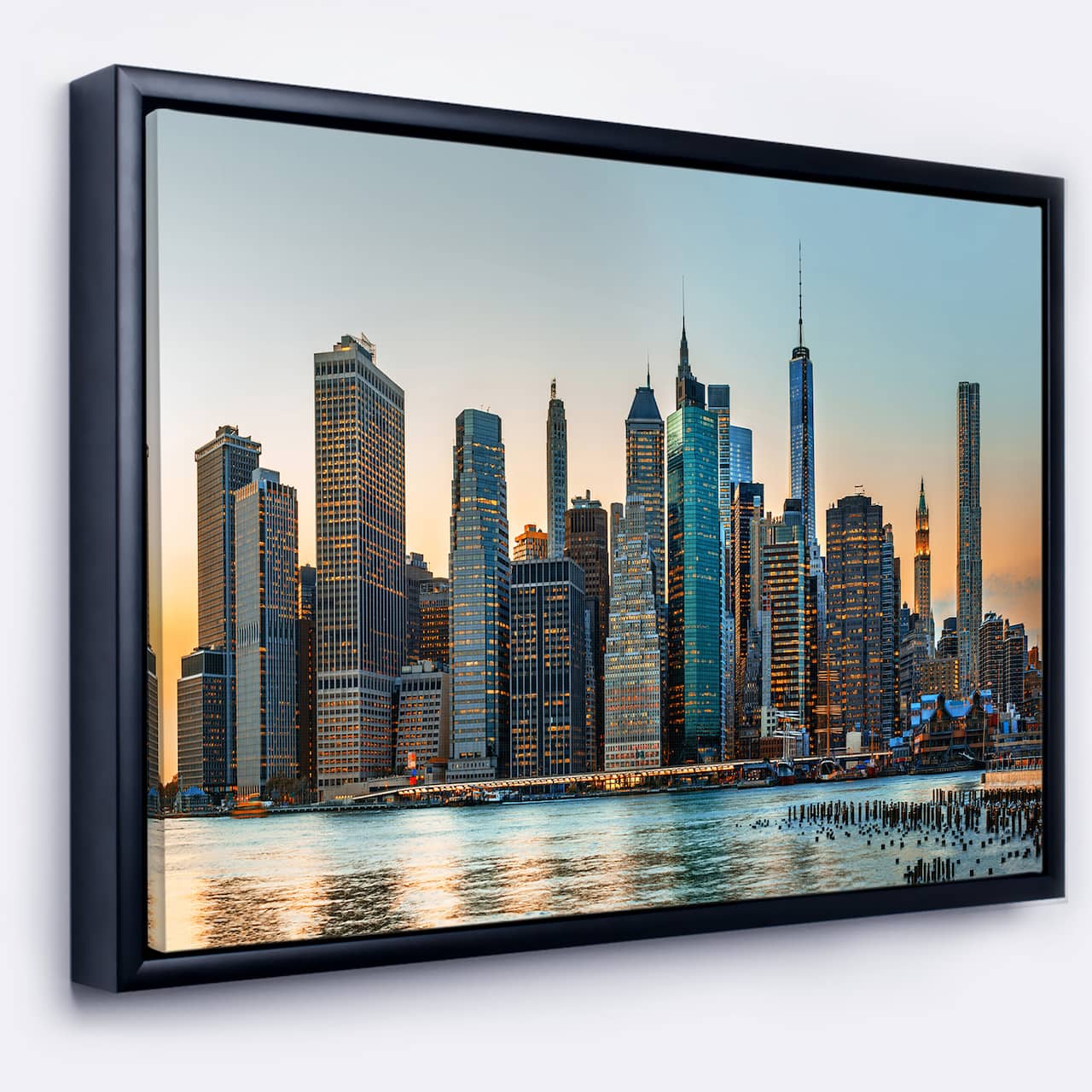 Designart - New York City Skyline - Photography Framed Canvas Art Print